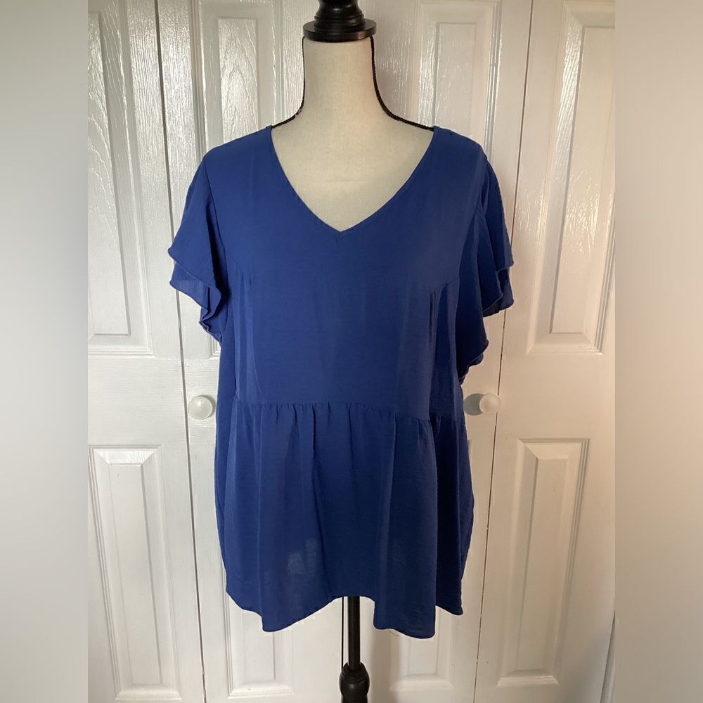 Spin - Women’s Blue V-Neck Baby Doll Tunic - 2X